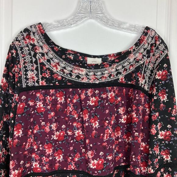 NWOT KNOX ROSE Top XXL Floral Embroidery Crochet Tiered Bow Lace Up Black Red - Picture 5 of 6